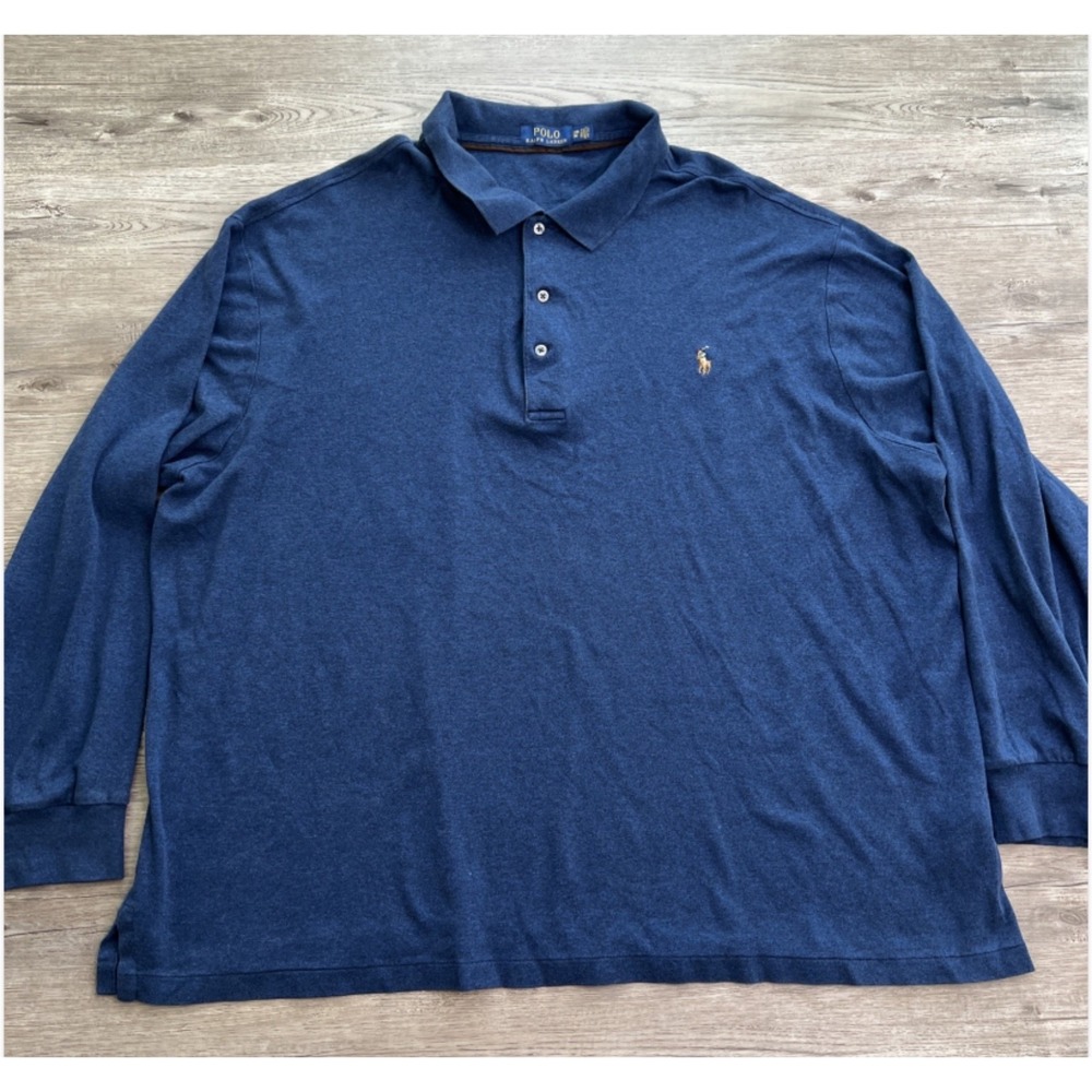 Polo Ralph Lauren Polo Shirt Mens 3XB Navy Blue Long Sleeve Big Tall